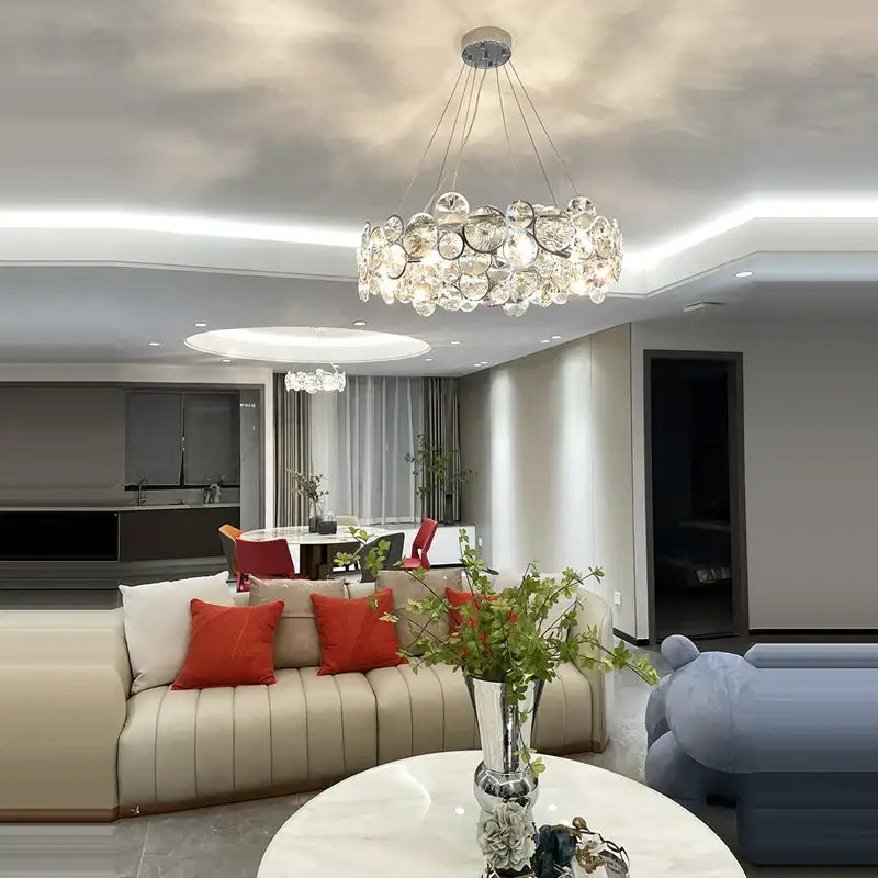 Modern glass orb crystal magic ring pendant light living room