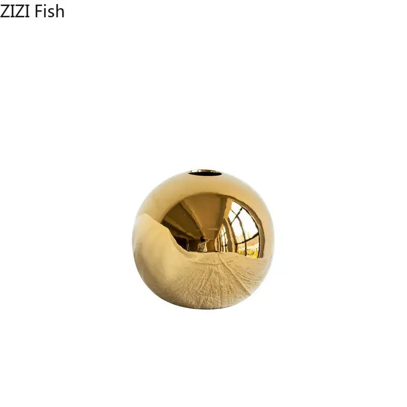 Modern glossy golden ball ceramic vase set living room decor