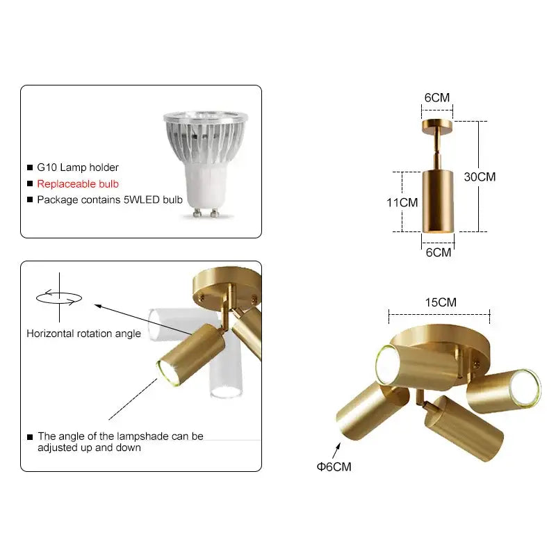 Modern gold 3-light adjustable led chandelier – living room lamp