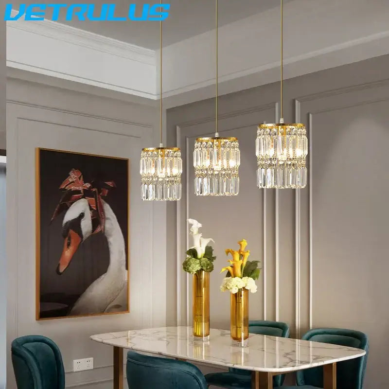 Modern gold 3 tier crystal chandelier pendant light dining room