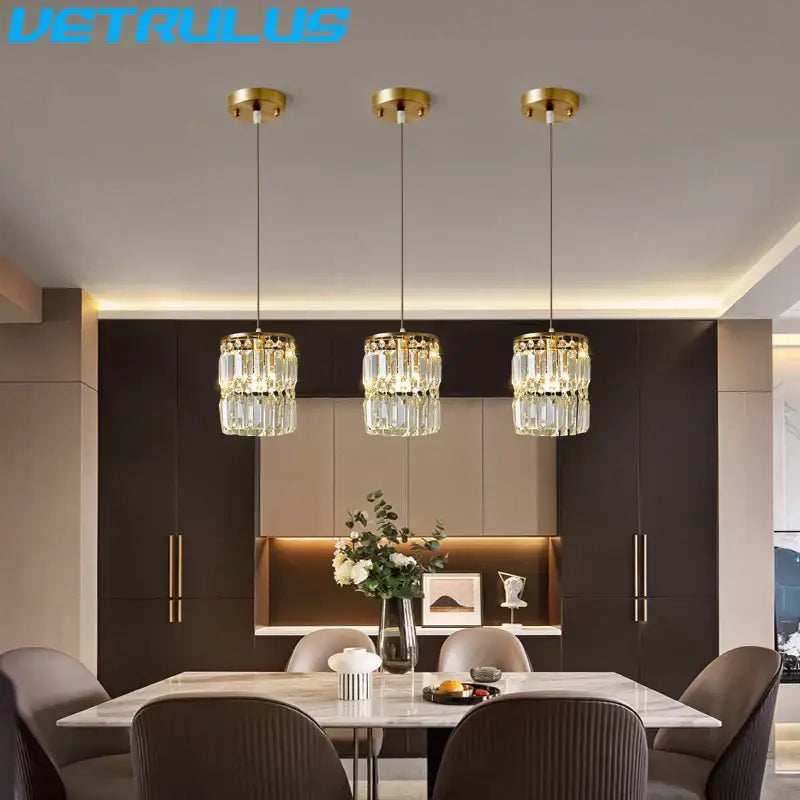 Modern gold 3 tier crystal chandelier pendant light dining room