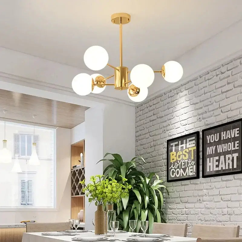 Modern gold adjustable ball glass lustre – dining room light