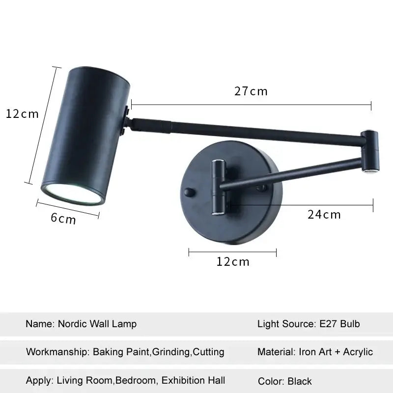 Modern gold adjustable swing arm wall lamp bedroom reading light