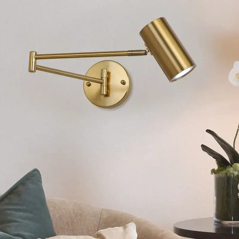 Modern gold adjustable swing arm wall lamp bedroom reading light