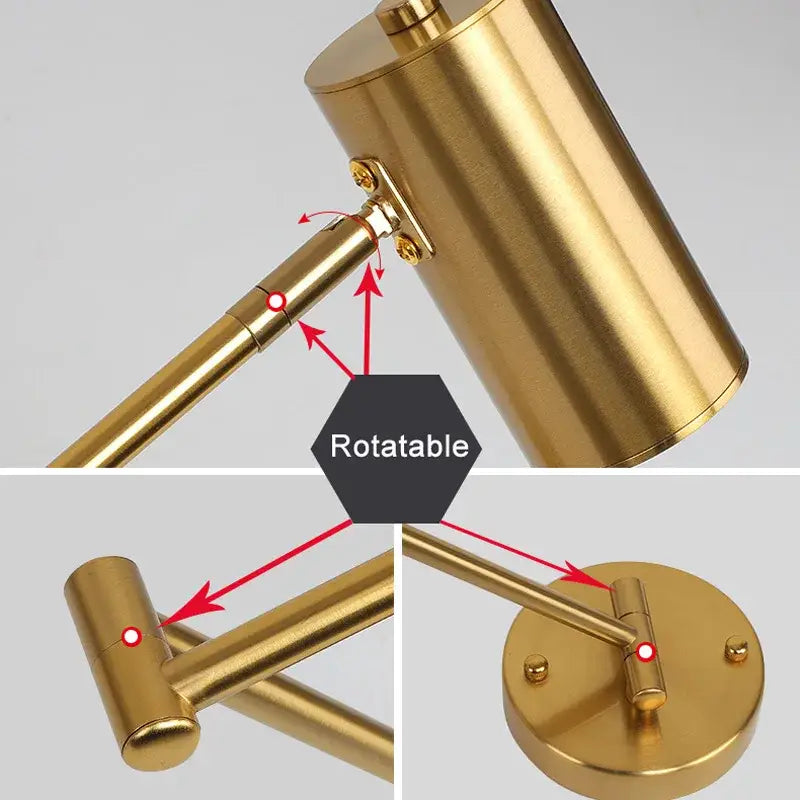 Modern gold adjustable swing arm wall lamp bedroom reading light
