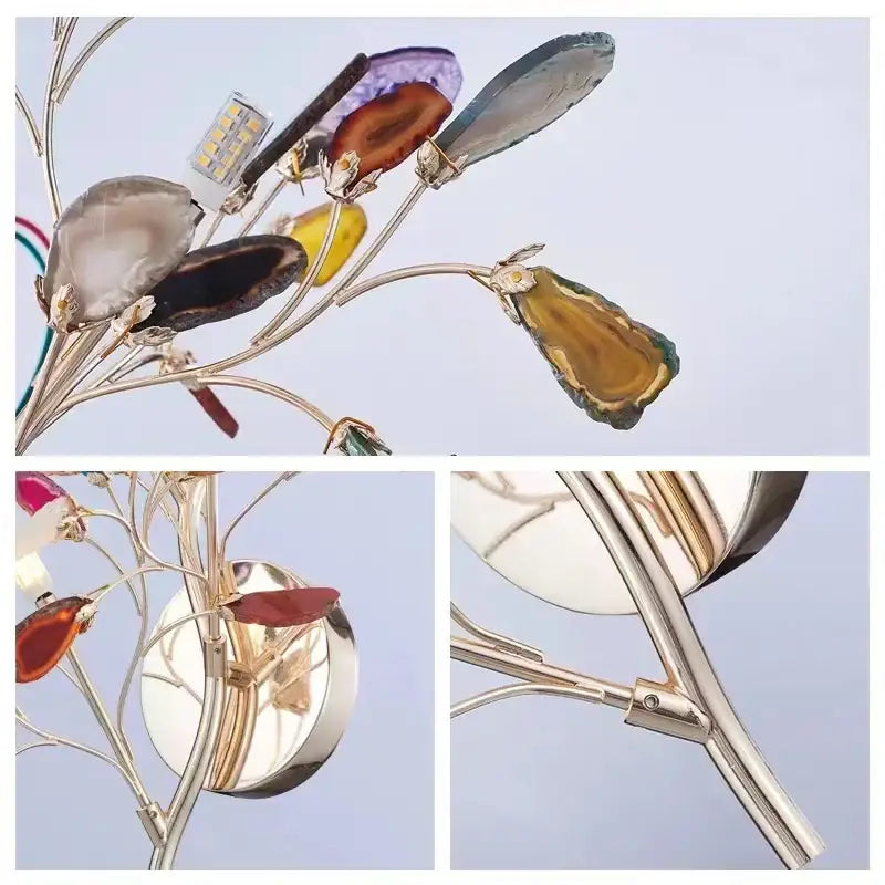 Modern gold agate led wall lamp sconce bedroom colorful gemstone decor