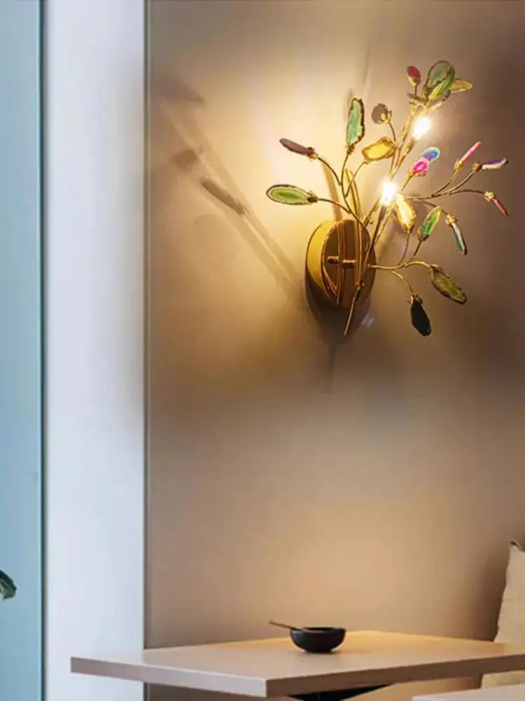 Modern gold agate led wall lamp sconce bedroom colorful gemstone decor