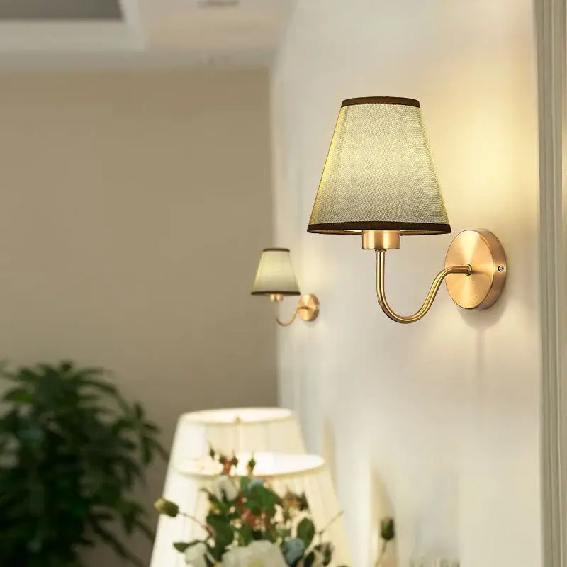 Modern gold and beige cloth led wall lamp bedroom sconce