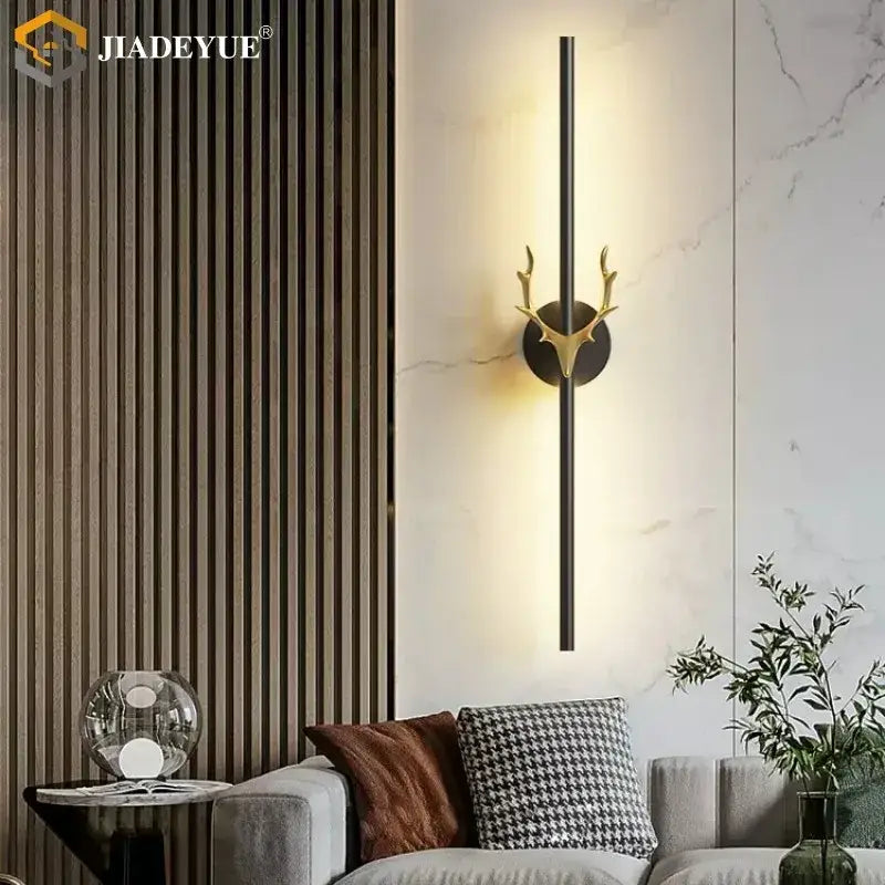 Modern gold and black deer horn led wall lamp bedroom sconce