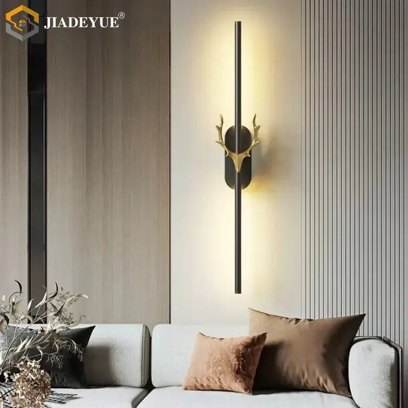 Modern gold and black deer horn led wall lamp bedroom sconce
