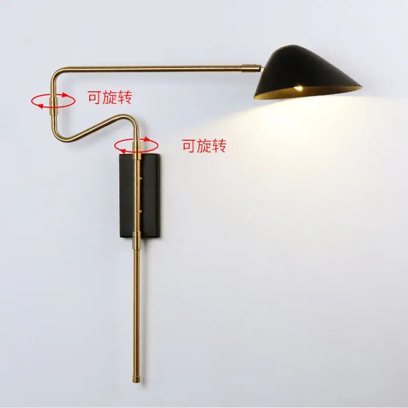 Modern gold and black led wall lamp bedroom adjustable rocker arm