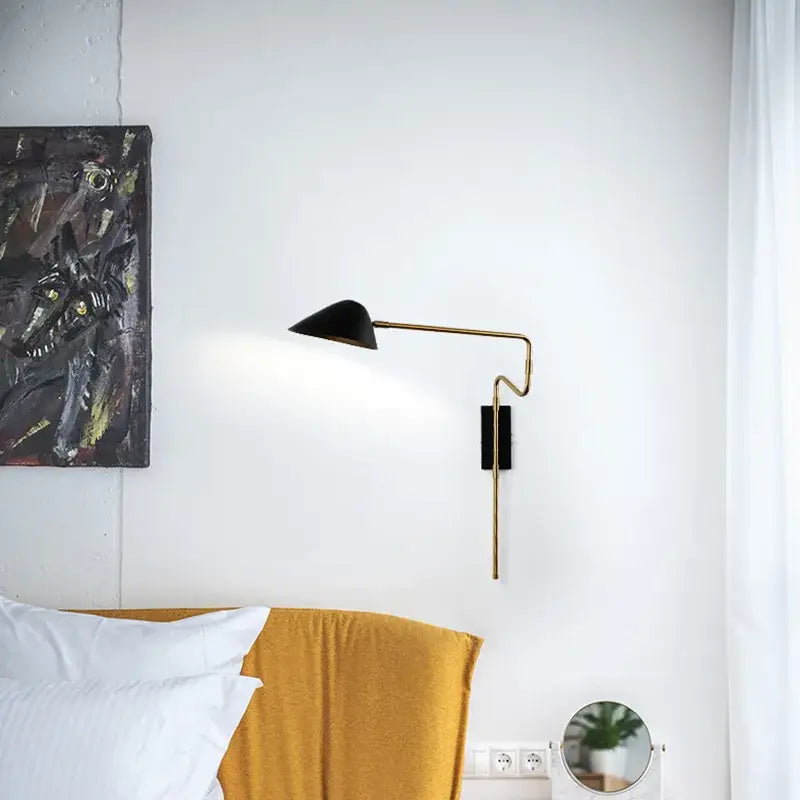 Modern gold and black led wall lamp bedroom adjustable rocker arm