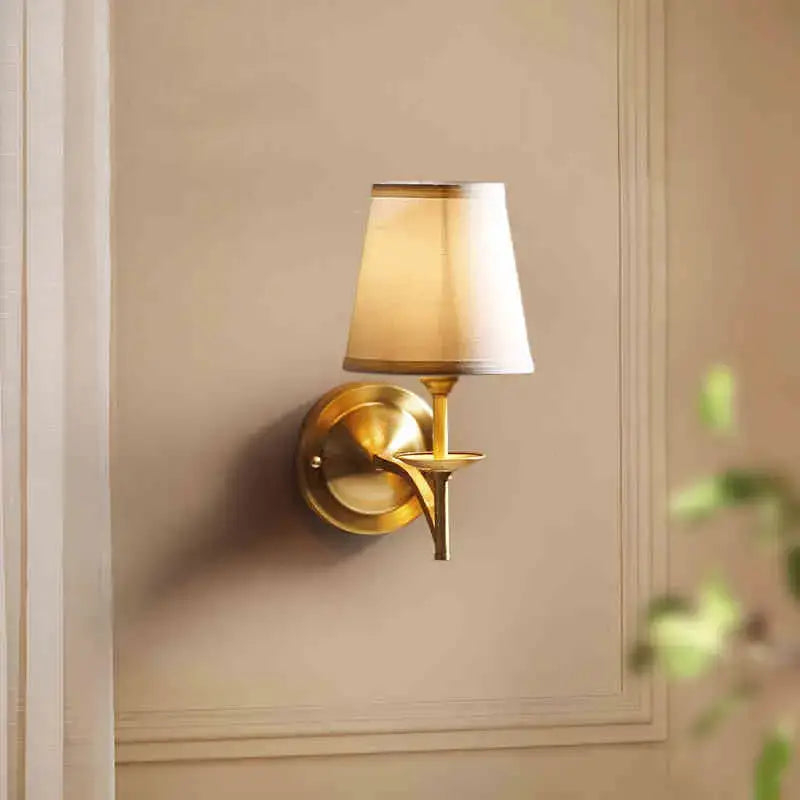 Modern gold and cream fabric wall lamp bedroom sconce