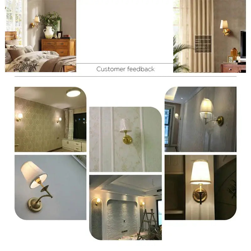 Modern gold and cream fabric wall lamp bedroom sconce