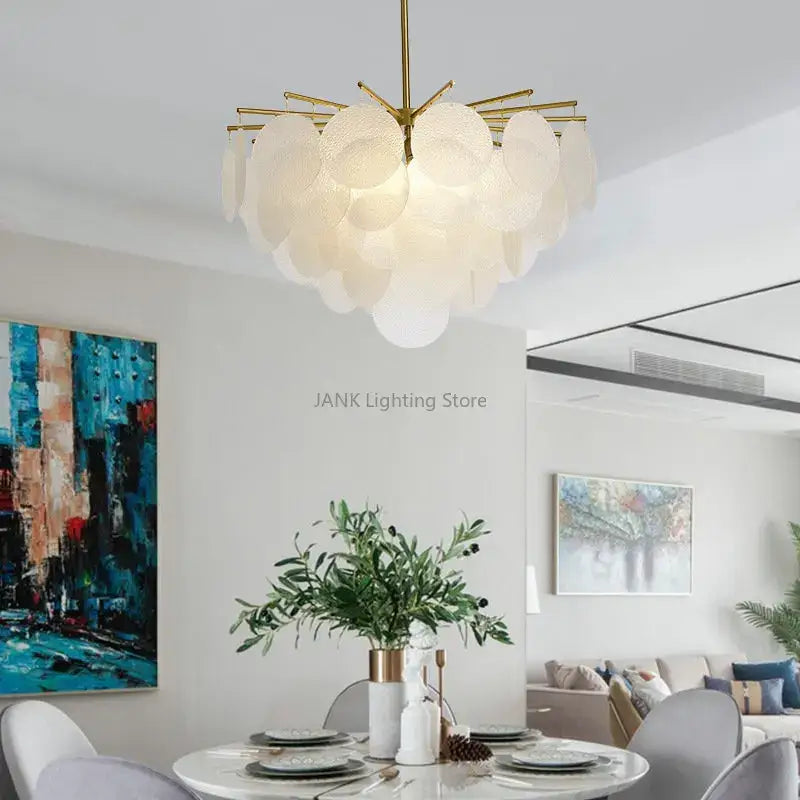 Modern gold and frosted glass led chandelier dining room light