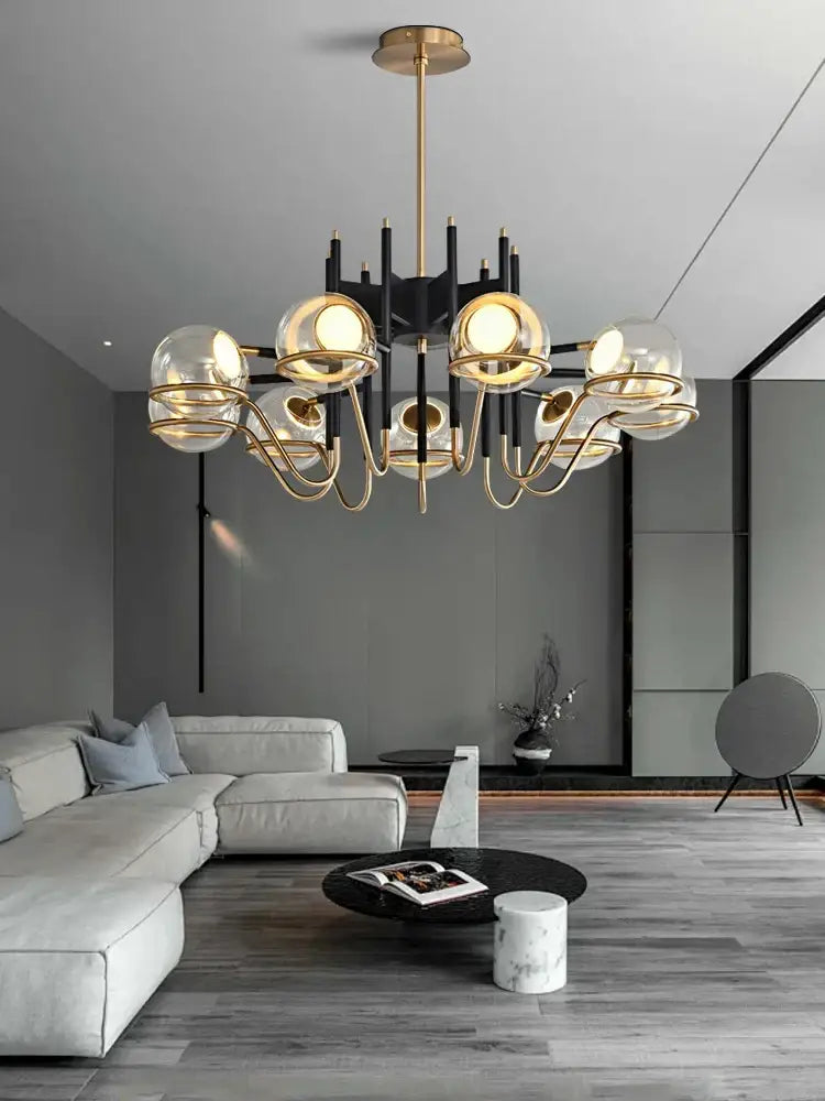 Modern gold and gray glass ceiling chandelier living room light