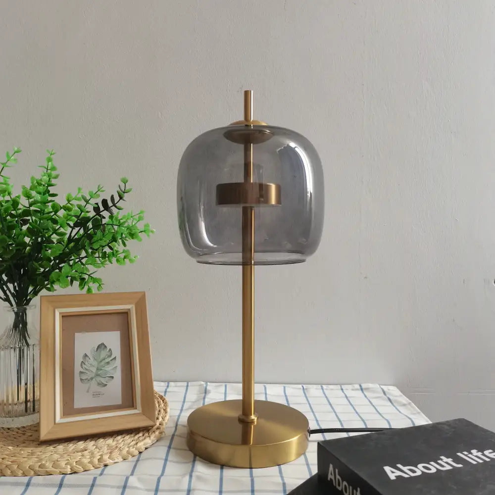 Modern gold and gray glass table lamp set for bedroom