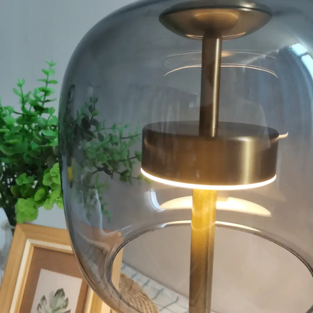 Modern gold and gray glass table lamp set for bedroom