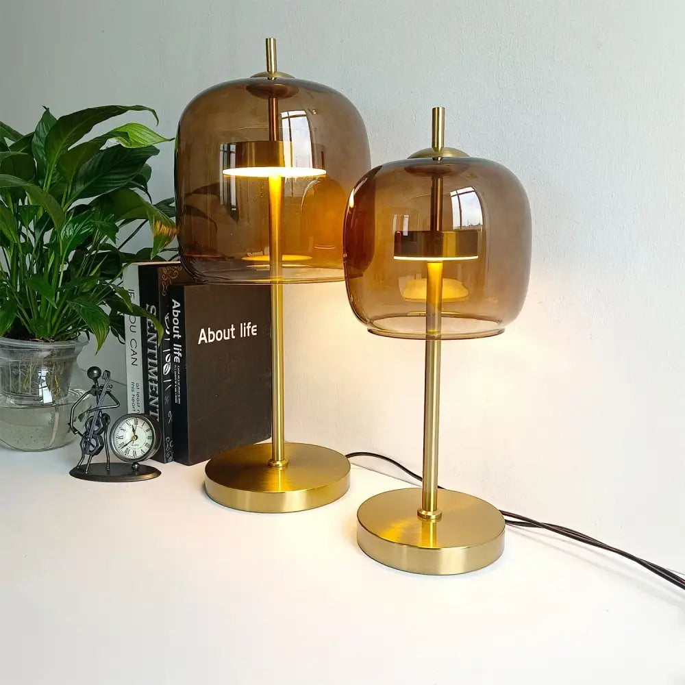 Modern gold and gray glass table lamp set for bedroom