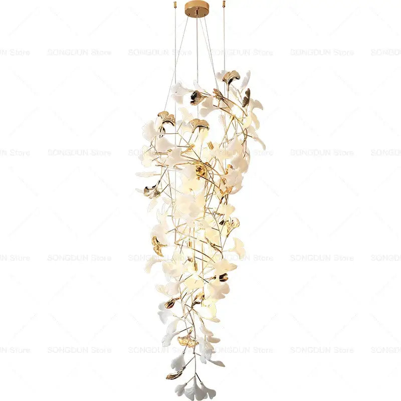 Modern gold and white gingko leaf ceramic chandelier living room light