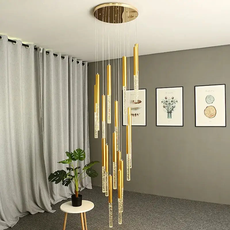 Modern gold art deco crystal led chandelier living room hanging lamp