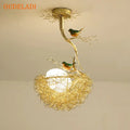 Modern gold bird nest glass pendant lights for dining room
