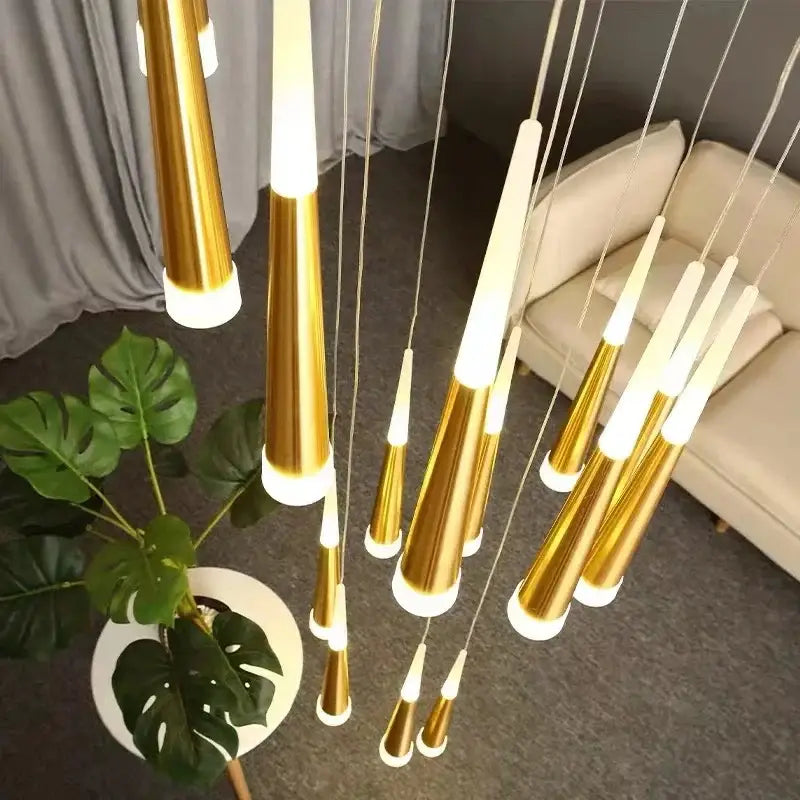 Modern gold black acrylic led chandelier staircase pendant light