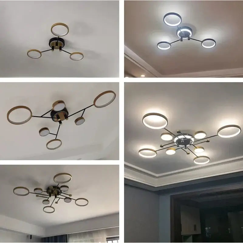 Modern gold & black circular ring pendant light for living room