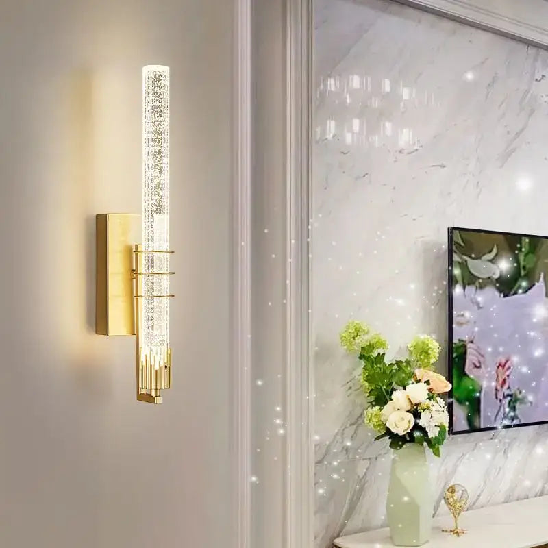Modern gold & black crystal wall sconce bedroom led light
