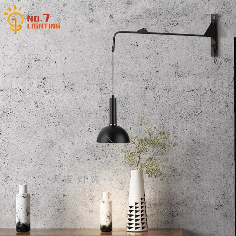 Modern gold & black swing arm wall lamp bedroom sconce