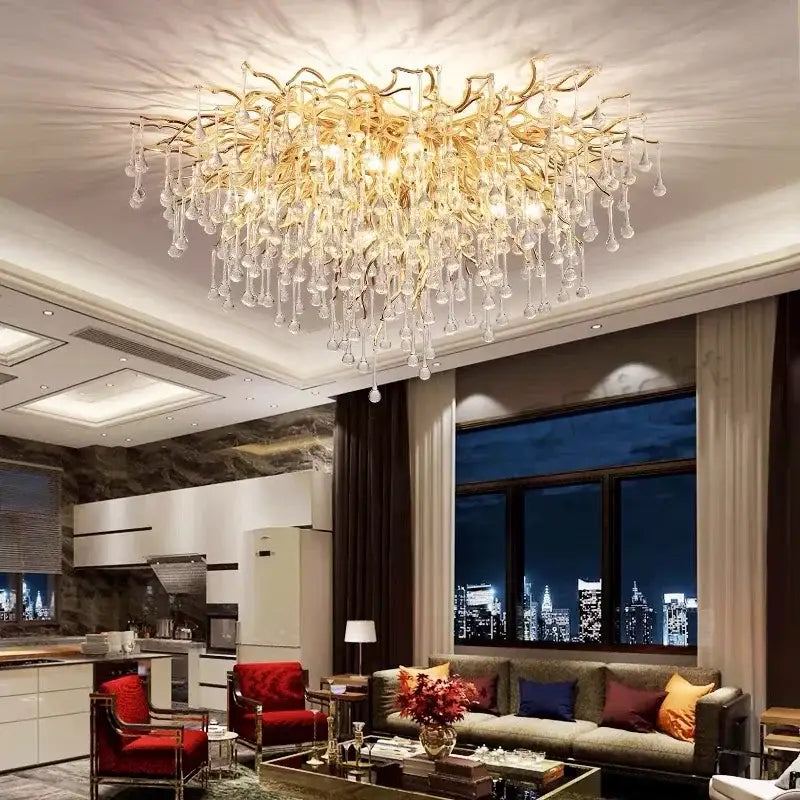 Modern gold branch crystal ceiling chandelier living room light