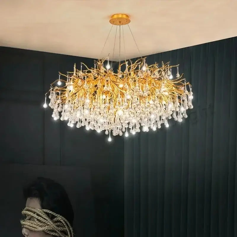 Modern gold branch crystal ceiling chandelier living room light