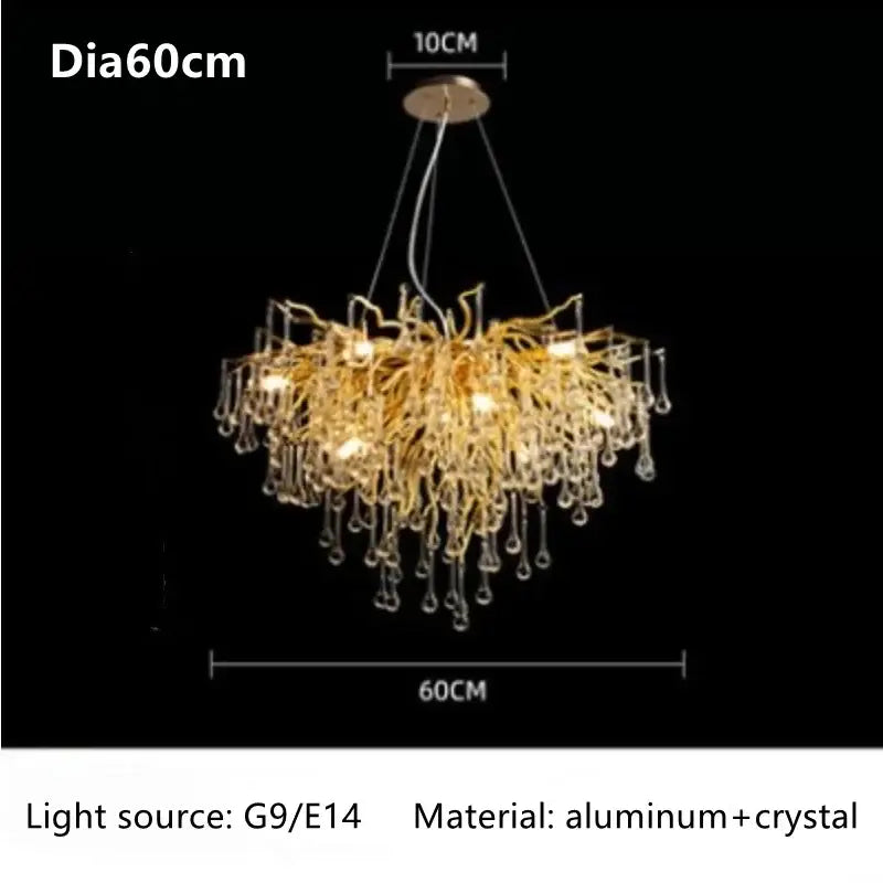 Modern gold branch crystal ceiling chandelier living room light