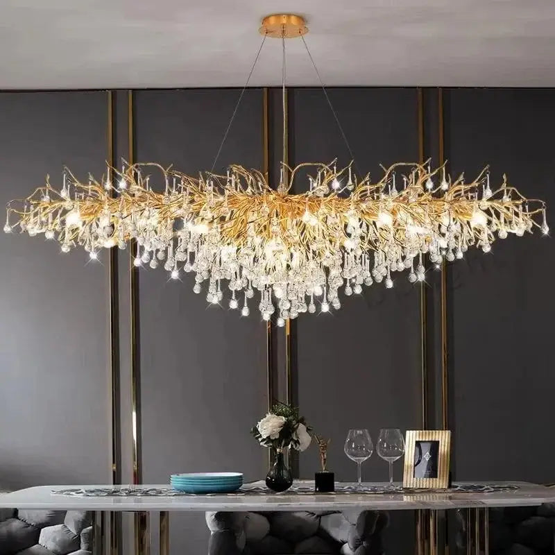 Modern gold branch crystal ceiling chandelier living room light