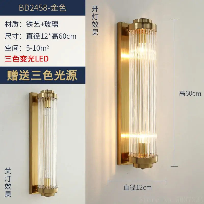 Modern gold brass crystal wall sconce bedroom light