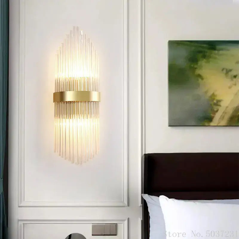 Modern gold brass crystal wall sconce bedroom light