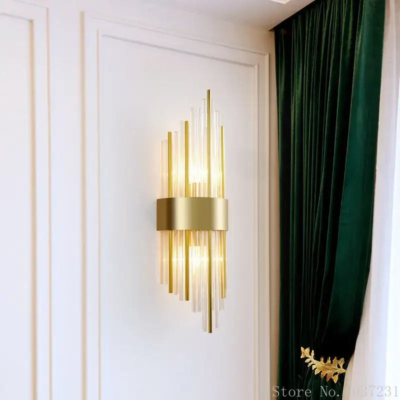 Modern gold brass crystal wall sconce bedroom light