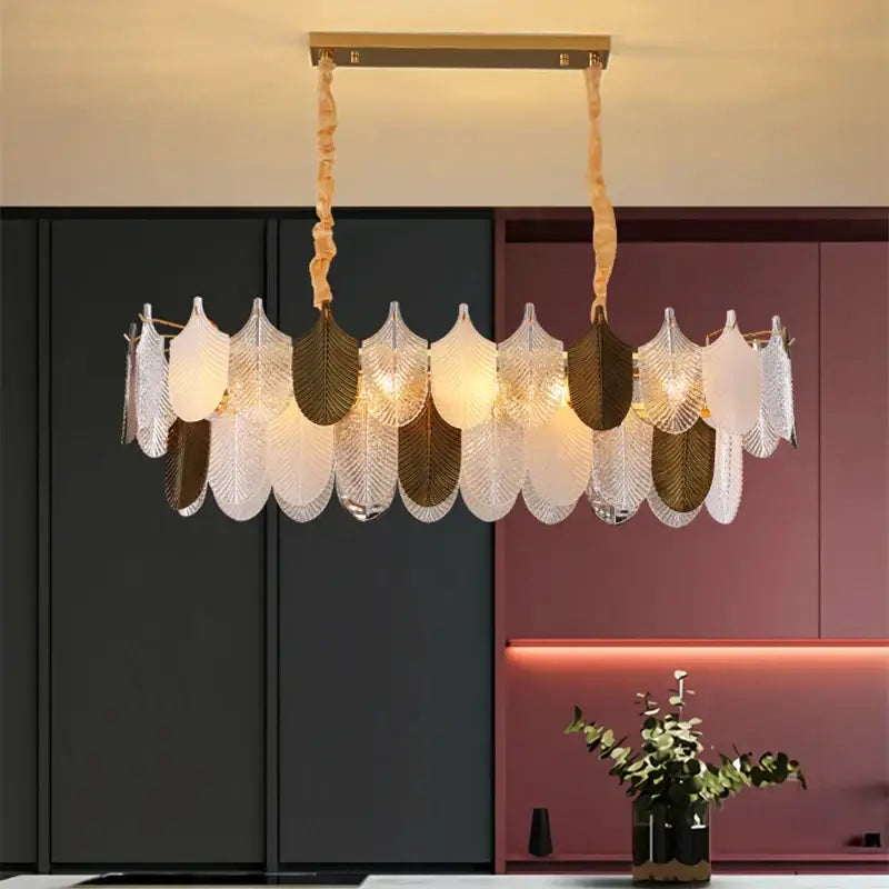 Modern gold & brown elegant glass ceiling chandelier living room