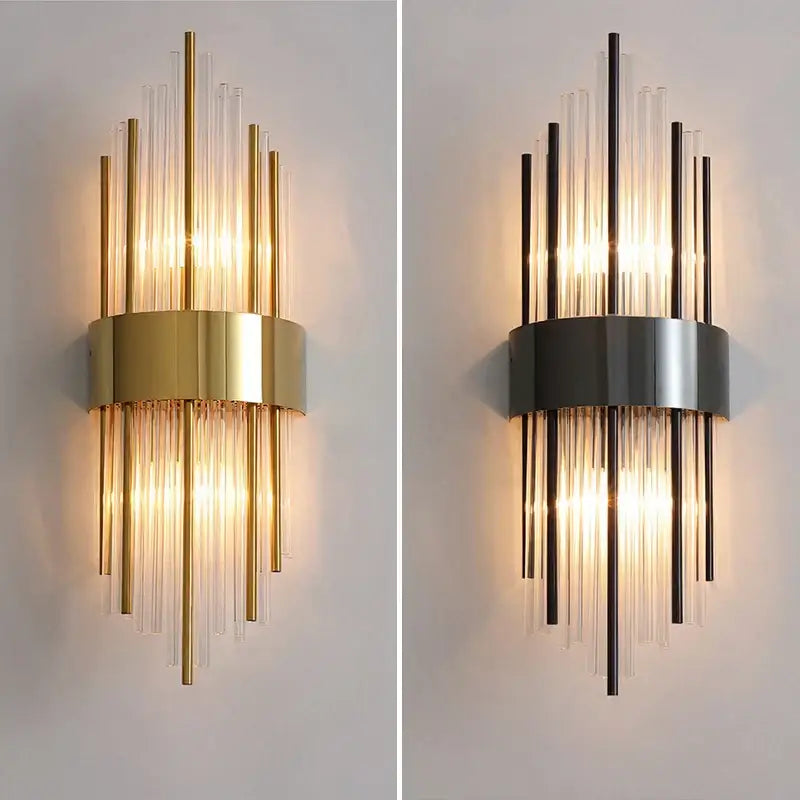 Modern gold & brushed steel glass rod wall lamp for living room
