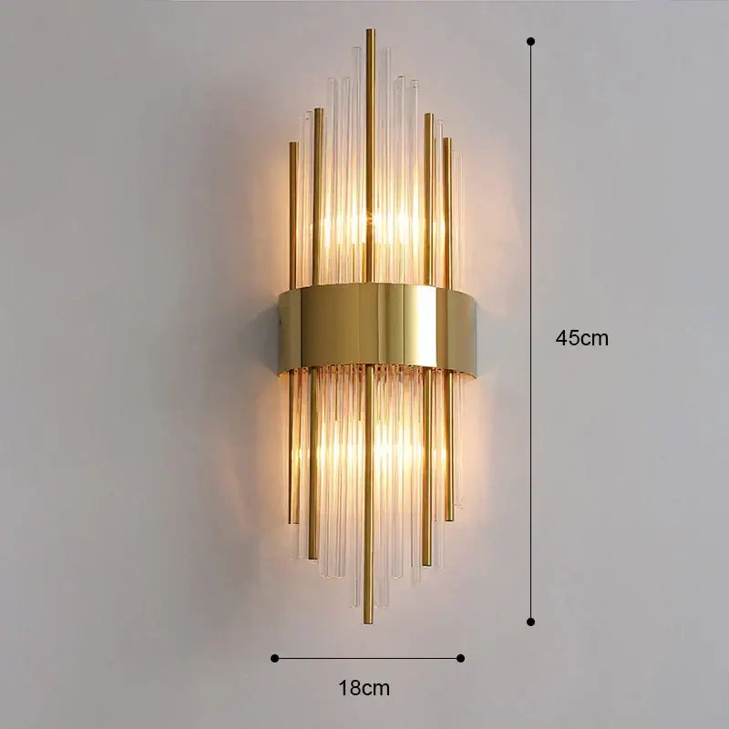 Modern gold & brushed steel glass rod wall lamp for living room