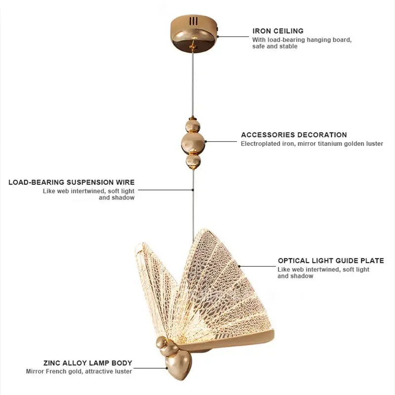 Modern gold butterfly pendant lamps bedroom luxury lighting fixtures