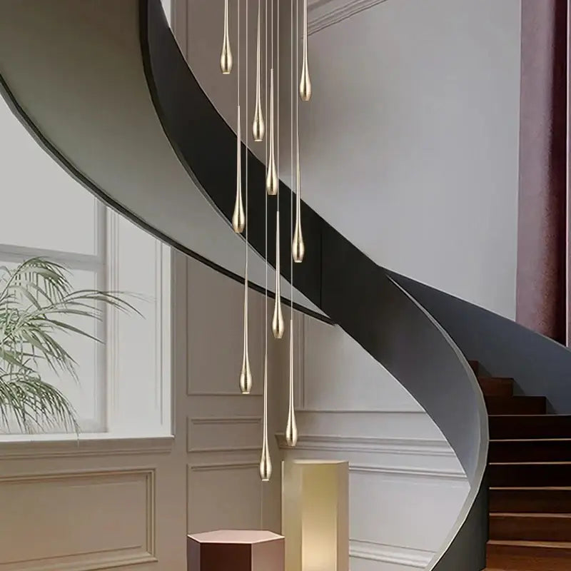 Modern gold cascading led ceiling chandelier for living room