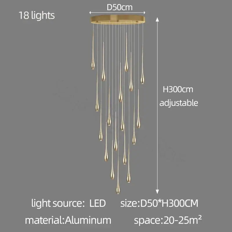 Modern gold cascading led ceiling chandelier for living room