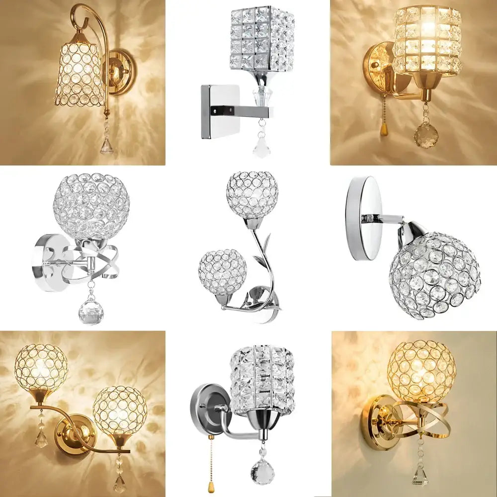Modern gold & chrome crystal wall sconce bedroom teardrop light