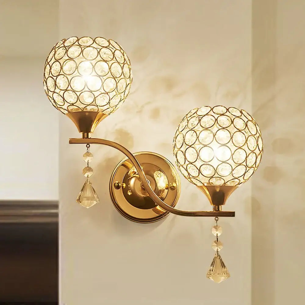 Modern gold & chrome crystal wall sconce bedroom teardrop light