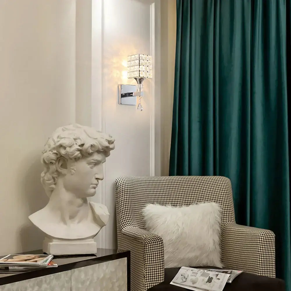 Modern gold & chrome crystal wall sconce bedroom teardrop light