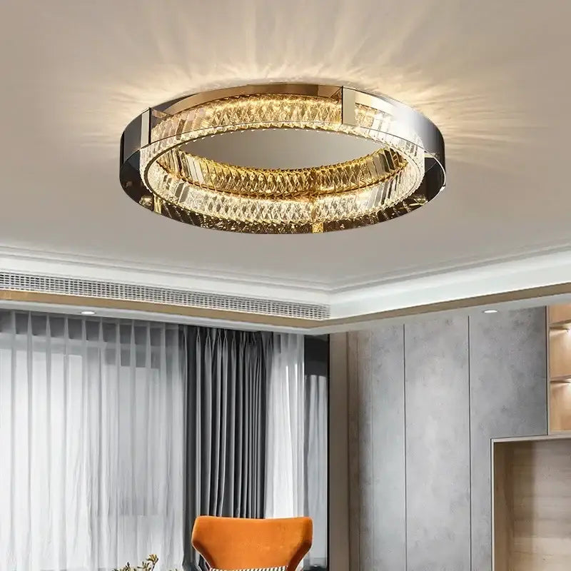 Modern gold & chrome elegant crystal led ceiling light living room