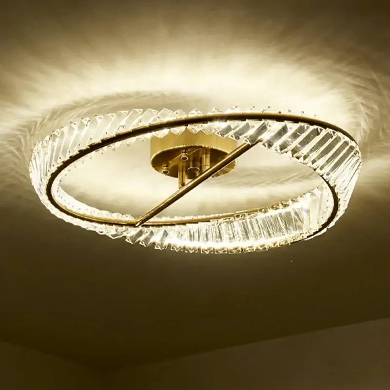 Modern gold circular crystal led ceiling light dining room