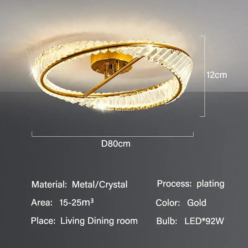 Modern gold circular crystal led ceiling light dining room