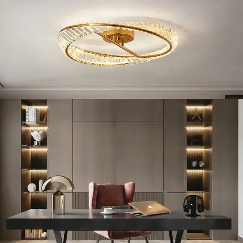 Modern gold circular crystal led ceiling light dining room